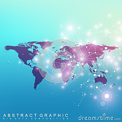 Political World Map with global technology networking concept. Digital data visualization. Scientific cybernetic Vector Illustration