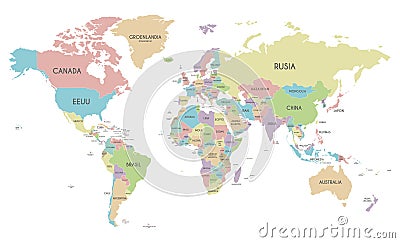 Political World Map vector illustration isolated on white background. Vector Illustration