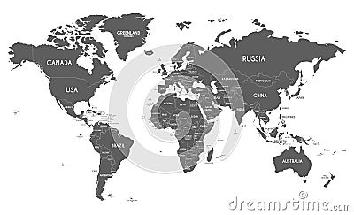 Political World Map vector illustration isolated on white background. Vector Illustration