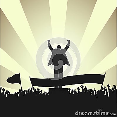 Politician before audience at the background with spotlights Vector Illustration