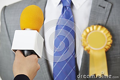 Politician Being Interviewed By Journalist During Election Stock Photo