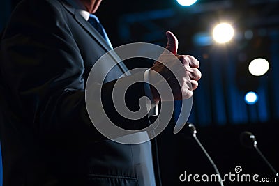 politician giving a thumbsup to the audience before speaking Stock Photo