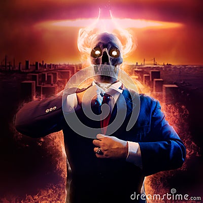 War skeleton politician in suit. Stock Photo