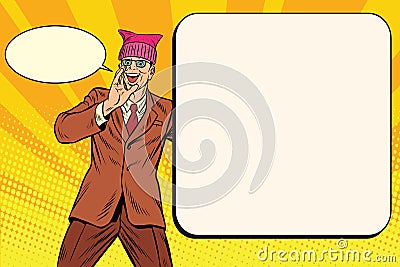 Politician man in a hat campaigning Vector Illustration
