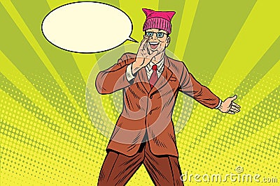 Politician man in a pussyhat campaigning Vector Illustration