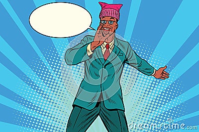 Politician man in a pussyhat campaigning Vector Illustration