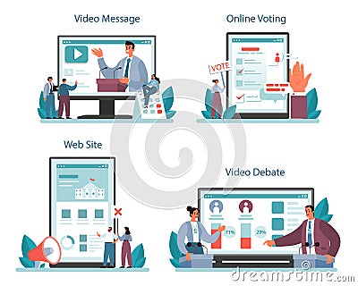 Politician online service or platform set. Idea of election and governement. Vector Illustration