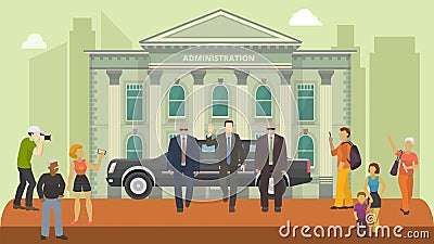 Politician public figure on administration government building background vector illustration. Vector Illustration