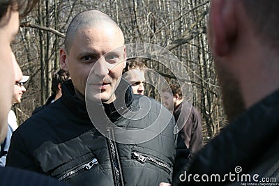 Politician Sergei Udaltsov at the meeting of defenders of the Khimki forest Editorial Stock Photo