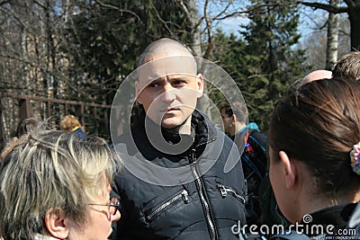 Politician Sergei Udaltsov at the meeting of defenders of the Khimki forest Editorial Stock Photo