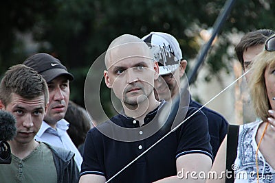 The politician Sergei Udaltsov on meeting in support of political prisoners Editorial Stock Photo