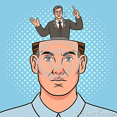 Politician speaks in man head pinup pop art raster Cartoon Illustration