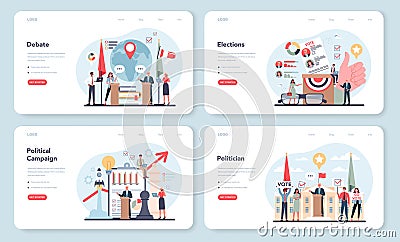 Politician web banner or landing page set. Idea of election and governement Vector Illustration