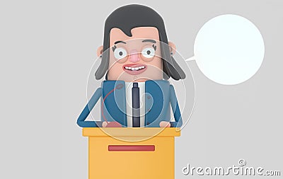 Politician woman talking. Isolated. 3d illustration. Cartoon Illustration