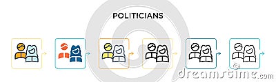 Politicians vector icon in 6 different modern styles. Black, two colored politicians icons designed in filled, outline, line and Vector Illustration