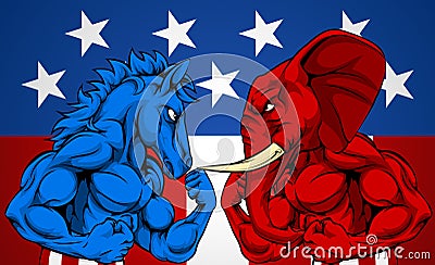 Politics American Election Concept Donkey vs Elephant Vector Illustration