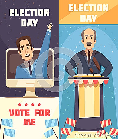 Politics Election Campaigning Vertical Banners Vector Illustration