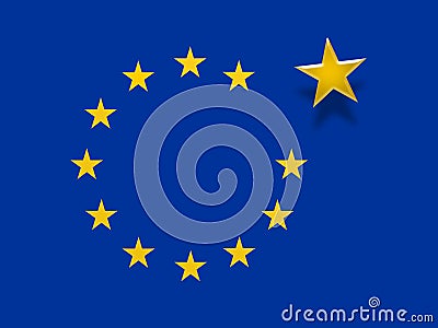 Politics EU Exit: European Union Flag With One Star Floating, 3d illustration Cartoon Illustration