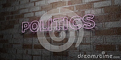 POLITICS - Glowing Neon Sign on stonework wall - 3D rendered royalty free stock illustration Cartoon Illustration