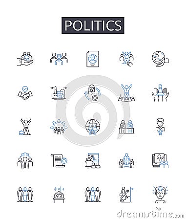 Politics line icons collection. Governmental affairs, Statecraft, Public affairs, Civic society, Political science Vector Illustration