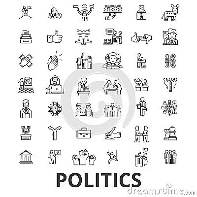 Politics, politician, vote, election, campaign, government, political party line icons. Editable strokes. Flat design Vector Illustration