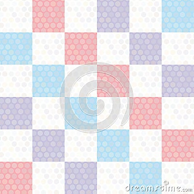 Polka dot background seamless pattern with pink lilac blue square. Vector Vector Illustration