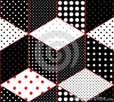 Polka dot patchwork on imitation of cubes surfaces Vector Illustration