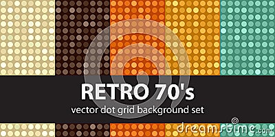 Polka dot pattern set Retro 70`s Vector Illustration