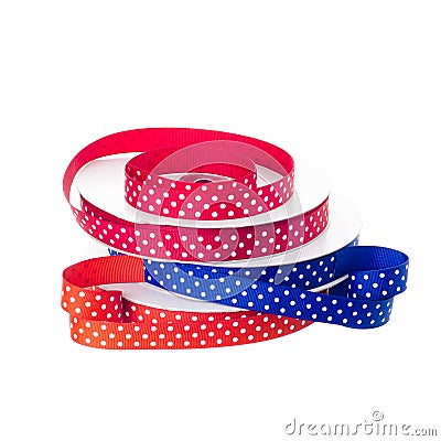 Polka dot ribbon rolls Stock Photo