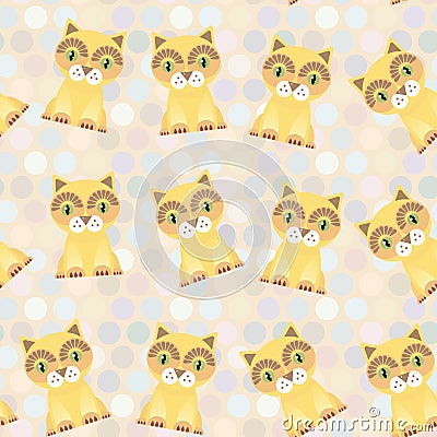 Polka dot seamless background, pattern. funny red Cat on dot background. Vector Vector Illustration