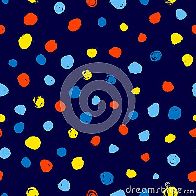 Polka dot seamless pattern. Hand drawn artistic ink circles. Ora Vector Illustration