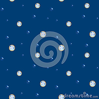 Polka dot seamless pattern Watercolor Christmas ball from trend classic blue crystal with gold element on blue Stock Photo