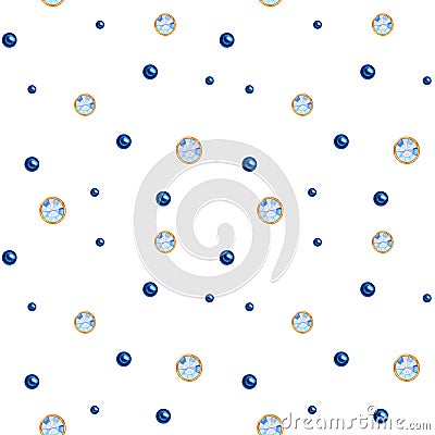 Polka dot seamless pattern Watercolor Christmas ball from trend classic blue crystal with gold element on white Stock Photo