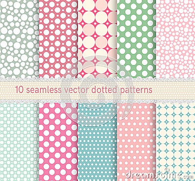 Polka dot vector seamless pattern. vintage dotted shabby chick backgrounds collection. Vector Illustration