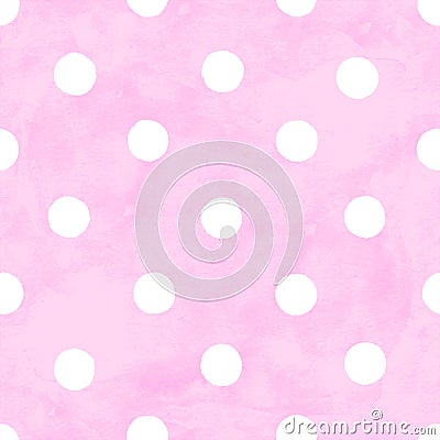 Polka dot watercolor seamless pattern. Abstract watercolour white color circles on pink background Stock Photo
