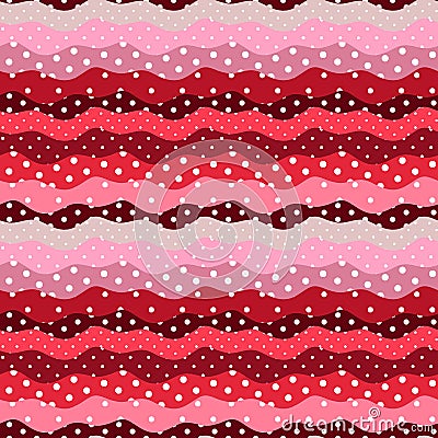 Polka dot and waves. Frills. Cute seamless pattern in color of petal of flower verbena. Vector Illustration