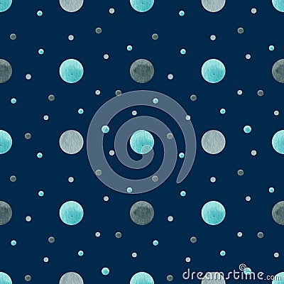 Polka dots Seamless pattern, dotted fabric blue gray texture colorful on dark blue retro style background for kids blog Stock Photo