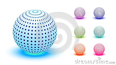 Polka dotted glowing globe. Colorful golf ball set Vector Illustration