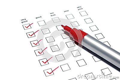 Test check list checklist survey blank fill tick business questionnaire mark choice form poll research exam vote medical box paper Stock Photo