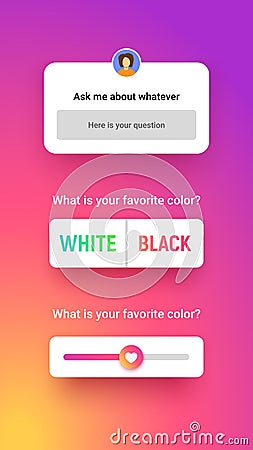 Poll template for social media, quiz mockup screen in modern gradient style. Ask question ui elements different form and Vector Illustration