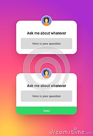 Poll template for social media, quiz mockup screen in modern gradient style. Ask question ui elements different form and Vector Illustration