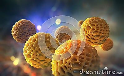 Pollen spores on the mucosa. 3D illustration on the study of the immune system Cartoon Illustration