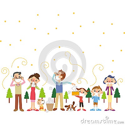 Pollen and three-generation family Vector Illustration