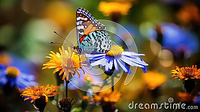 pollinator butterfly on wild flower Cartoon Illustration