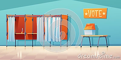 Polling station empty interior, voting booths Vector Illustration