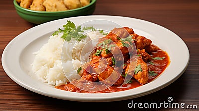 Pollo Guisado: Rich Tomato-Based Chicken Stew with Rice or Arepas Stock Photo