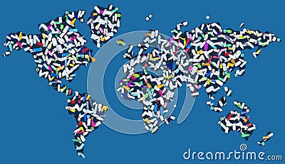 Polluting the world - continents covered with scattered plastic Stock Photo