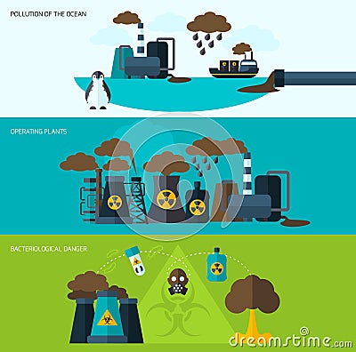 Pollution Banner Set Vector Illustration