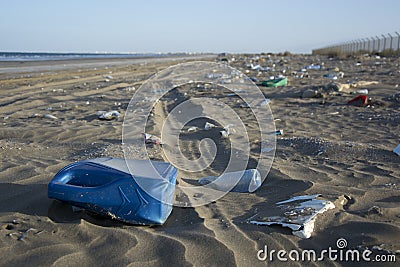 Pollution at beach in Oman Stock Photo