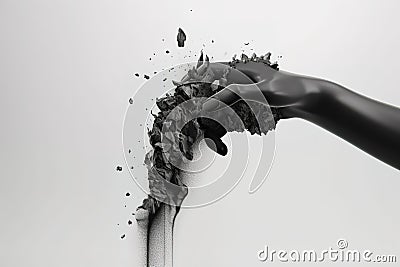 Pollution control concept Human hand stops garbage in the shape of a hand on a white background. Generative AI Stock Photo